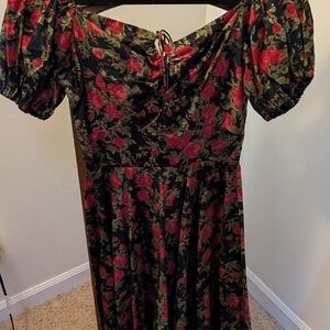 Trashy Diva Black Dress with Red and Green Floral Pattern